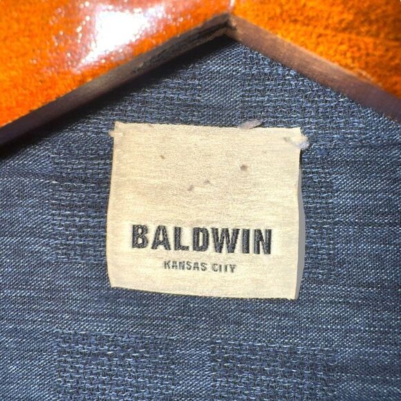 Baldwin Denim KC Navy Woven Oxford Button Down Sz S - Picture 2 of 8
